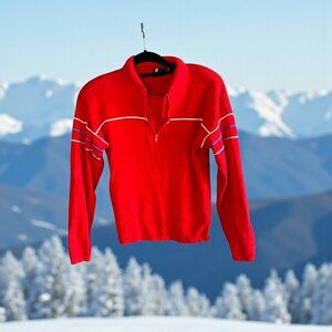 Vintage Men's Red 100% Wool 1/4 Zip Ski Sweater Small Made in Hong Kong